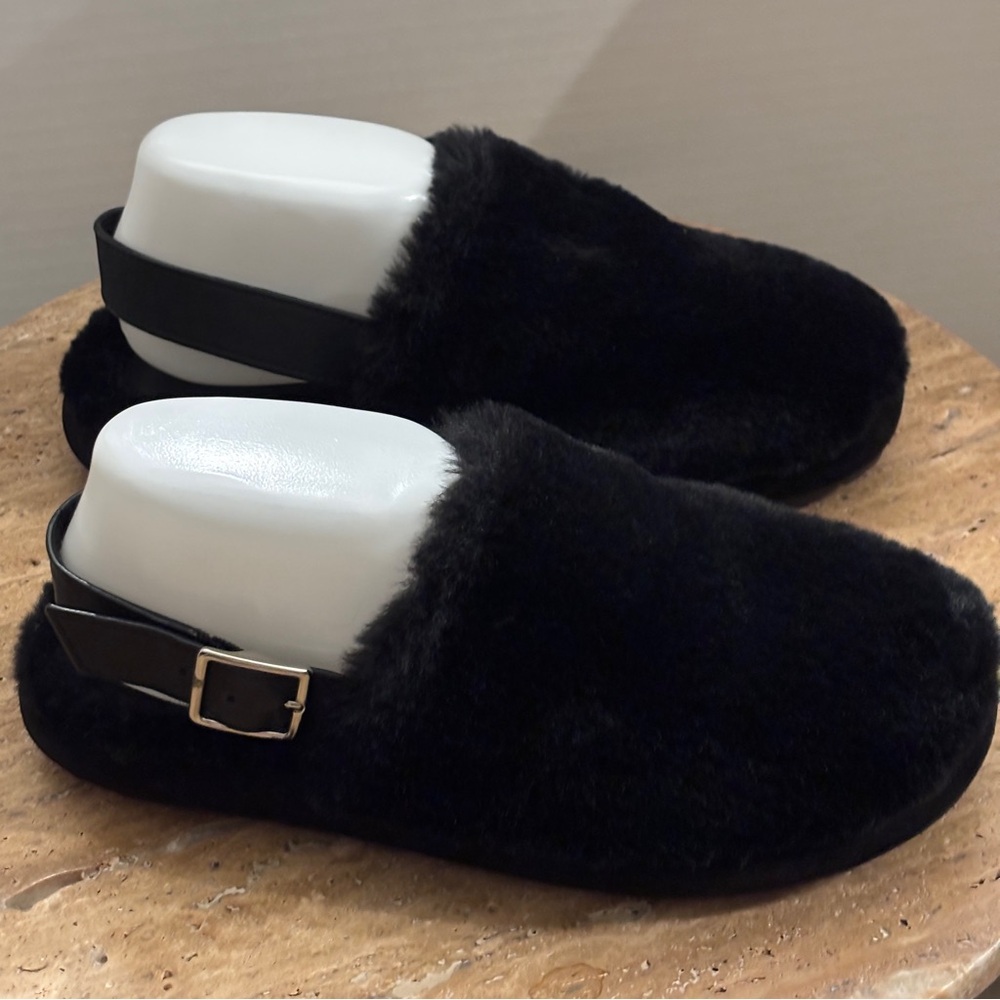 Marc Fisher LTD Zister black faux fur slingback mules Sz 7M mobwife
